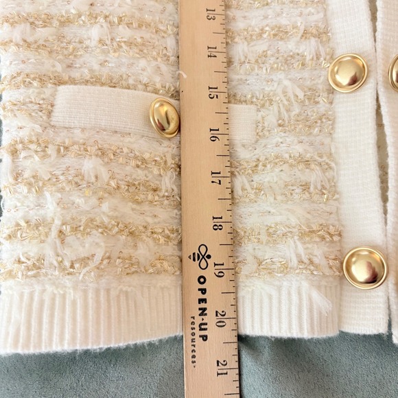 Express Womens M Lady Jacket Cream Gold Tweed Knit Cardigan Old Money Classic - Picture 11 of 13